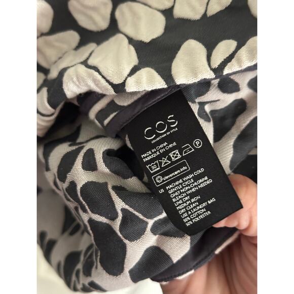 Cos Women's Cream Black Pebble Pattern Gathered Jacquard A-line Dress Size 12 - Picture 6 of 10